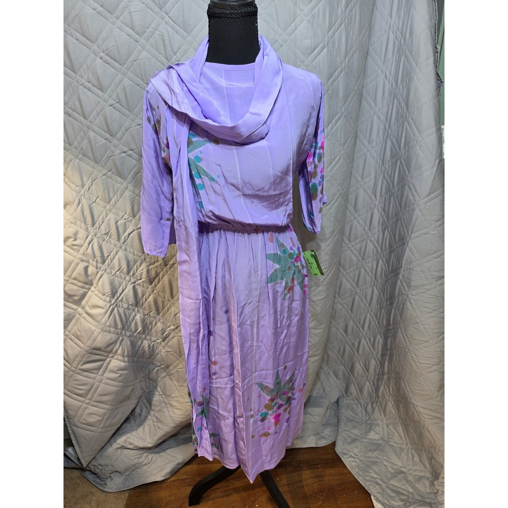 Nicole Ltd Chicago Vintage 100% Silk Lavender Floral Dress Scarf Set Size 6 NWT